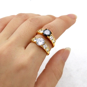 French vintage 18K gold plated stainless steel rings with black and white zircon stones