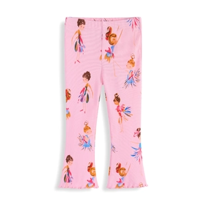 Damen Pink Schlagleggings Gerippte Baumwolle Strickhose Cartoon Ballett Mädchen Druck Rollsaum Frühling Herbst Kinderhose