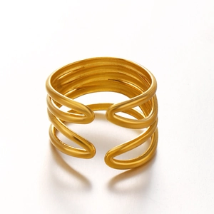 Minimalist 18K gold plated multi-layer woven line ring in open adjustable design