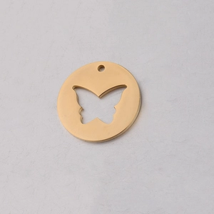 Detailed view of a gold-plated mirror stainless steel hollow butterfly pendant charm