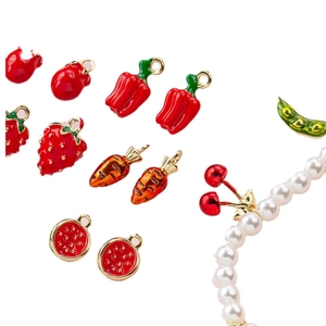 Assorted fruit and vegetable charms in enamel gold finish for DIY jewelry making