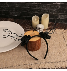Close-up of Gothic Halloween headband featuring black antlers and dark textile roses