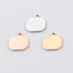 Stainless Steel Octagon Pendant Charm Blank Mirror Polished Geometric Tag For DIY Jewelry Making Accessories Minimalist