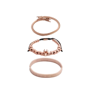 Men's rose gold stainless steel bracelet set with crown charm and Roman numerals