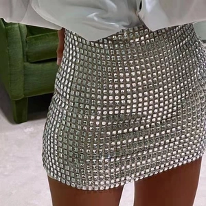 Women's sparkling silver mesh sequin mini skirt for parties and evening clubs