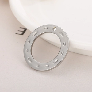 Silver hammered stainless steel geometric circle pendant with hole for DIY jewelry making