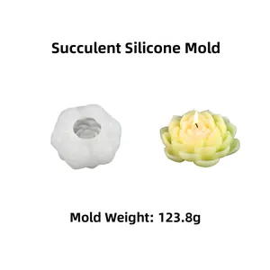 Détail du moule en silicone succulent et bougie en cire finie pesant 123,8g