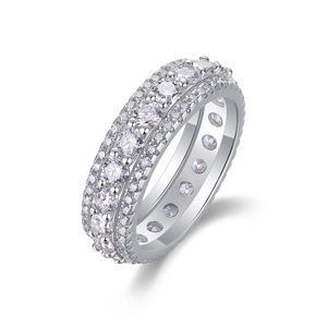 Luxury S925 sterling silver eternity ring featuring three rows of sparkling moissanite stones