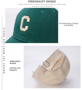 Close-up of baby baseball cap featuring 3D embroidered C letter and adjustable metal buckle