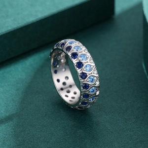 S925 sterling silver ring with blue colorful diamonds in feather design for women