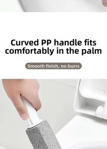 Detail of ergonomic curved PP handle on pumice toilet brush for comfort and easy grip