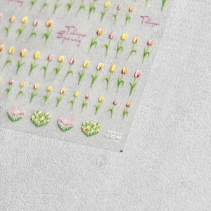 Japanese style relief tulip nail art stickers with vintage heart patterns on clear sheet
