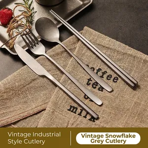 304 Stainless Steel Tableware Snowflake Grey Matte Retro Knife Fork Spoon Chopsticks Cutlery Industrial Style