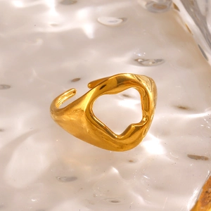 Minimalist gold hollow geometric open ring with polished irregular streamlined design