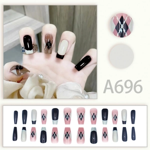 French style plaid press-on nails in black and pink with A696 checkered design