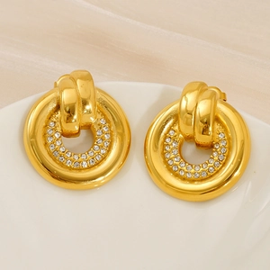 Elegant gold round stud earrings with sparkling pavé crystals for a luxury look