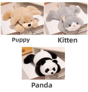 Detailed view of plush soft stuffed panda, dog, and cat toys for girls gift