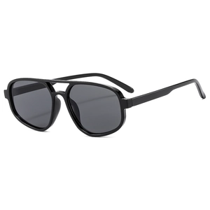 Classic double bridge aviator sunglasses with black frame and dark grey lenses for UV protection