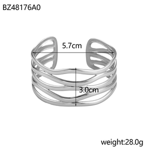 Detailed specs of hollow wave silver cuff bracelet with dimensions and weight