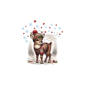 Sticker mural de renne de Noël avec bonnet rouge et pull sur fond blanc minimaliste