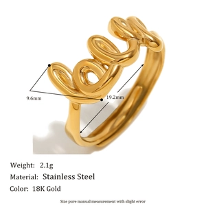 Minimalist 18K gold plated stainless steel Love ring with open design for women