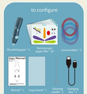 Kit bolígrafo 3D azul con plantillas de papel, consumibles y cable de carga