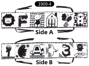 Double-sided black and white high contrast baby cloth book with animal patterns and ties