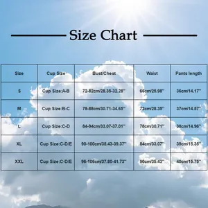 Size chart for long sleeve one-piece swimsuit showing measurements from S to XXL