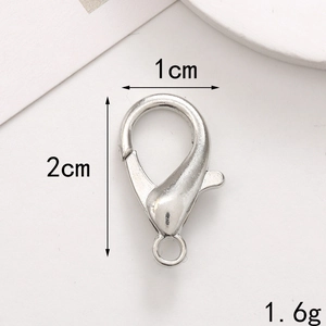 Detailed view of silver heart lobster clasp showing 1cm width and 2cm length dimensions