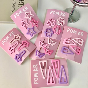 Cute pink star hair clips set in various shapes for girls aesthetic hair styling