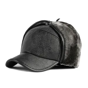 Chapeau De Trappeur D'hiver Pour Hommes Cuir PU Protection Des Oreilles Fausse Fourrure Chaud Coupe-vent Style Baseball