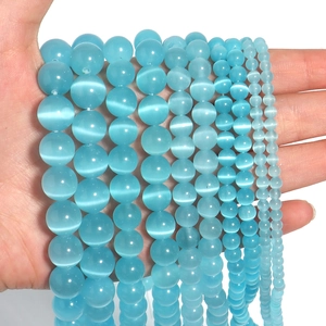 Vibrant blue cat eye stone beads in various sizes for DIY jewelry and crafts making