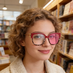 Photochromic Cat Eye Sunglasses Women Anti Blue Light Large Square PC Metal Frame UV400 Protection Retro Fashion Eyewear