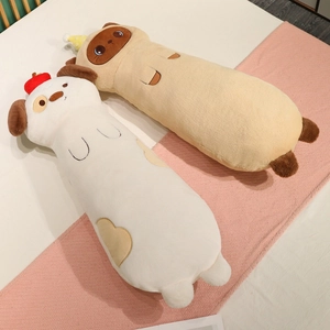 Long soft cartoon animal plush pillows featuring white and brown elephant and capybara designs