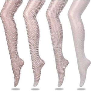 Détails des quatre tailles de mailles de collants résille blancs très élastiques