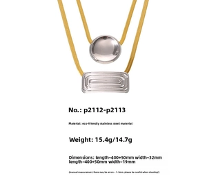 Detail of PVD 18K gold plated snake chains with geometric pendants and measurements