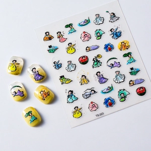 Chinese style 5D nail art stickers featuring cute cartoon figures and floral patterns