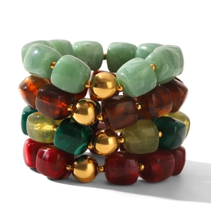 Maillard style stackable resin beaded bracelets with gold accents for women