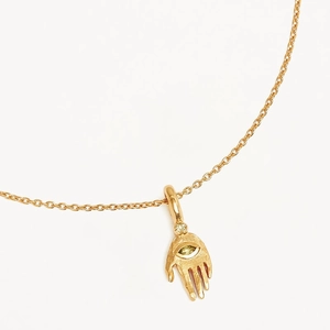 Gold-plated palm eye pendant necklace with cubic zirconia accent on fine chain