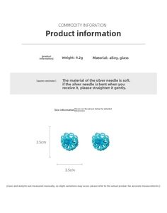 Detailed size chart for blue woven crystal flower earrings featuring 3.5cm dimensions