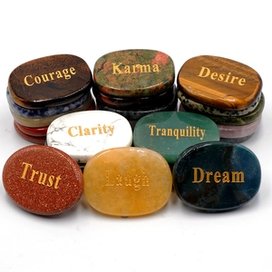 Polished natural crystal power stones with engraved golden inspirational words