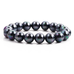 Classic 10mm dark grey shell pearl bracelet with metallic iridescent luster for women