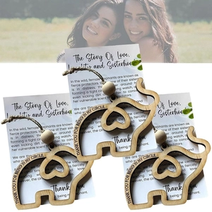 Three wooden elephant charms with Thank You engraving on sentimental message cards