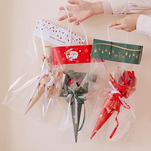 Sacchetti Regalo Di Natale Trasparenti Sacchetti Per Confezioni Di Bouquet Per Fiori Regali Babbo Natale Renne Motivi Plastica