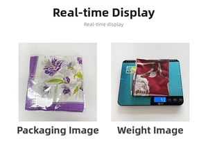 Detail view showing a 43g lightweight satin floral scarf and its product packaging