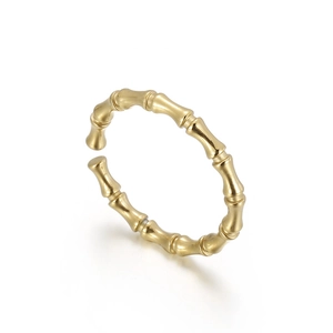 Minimalist golden bamboo joint open ring in polished metal for men and women