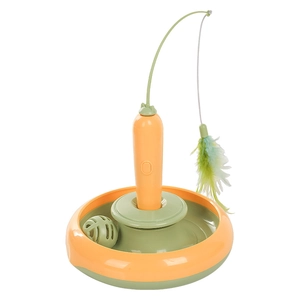 Gioco interattivo automatico per gatti con piume rotanti e pallina da pista in arancione verde
