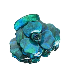 Elegant 3D rose flower hair claw clip in gradient blue and green acetate resin