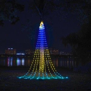 Outdoor LED waterfall Christmas tree lights with RGB color flow for festive garden decor