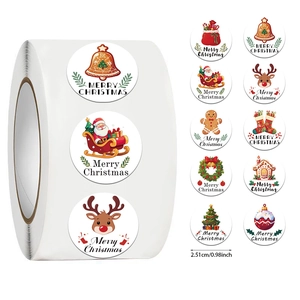 Detail showing 10 Christmas sticker designs with a 0.98 inch diameter measurement scale